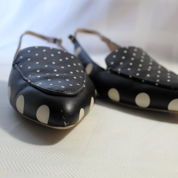 TALBOTS Poppy Slingback Flats Black & White Polka Dots Size 8.5M - Picture 9 of 10
